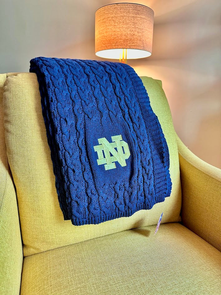 Notre Dame Navy Recycled Cotton Super Chunky Cable Blanket 50 x 60