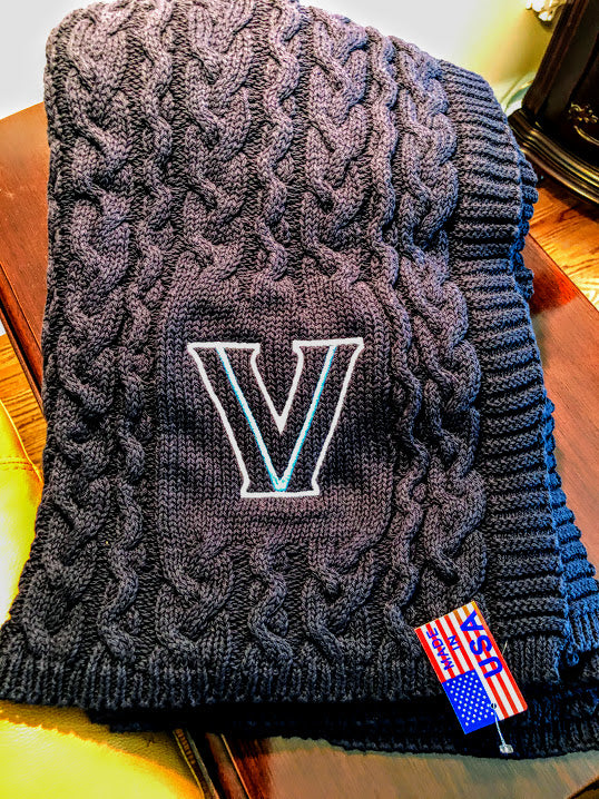 Villanova CABLES Embroidered "V" Blanket