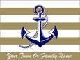 Striped Anchor Beach Blanket Customized with your Town OR Family name (Khaki and Natural)