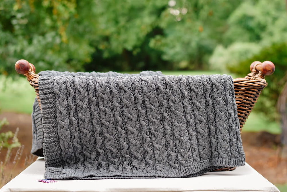 Chunky Cable Blanket Aluminum - Recycled  Cotton