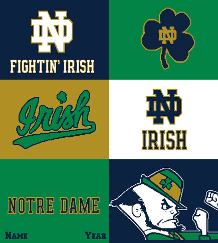 Notre Dame Athletic Mult Logo Blanket Customized with your Name and Year  50 x 60
