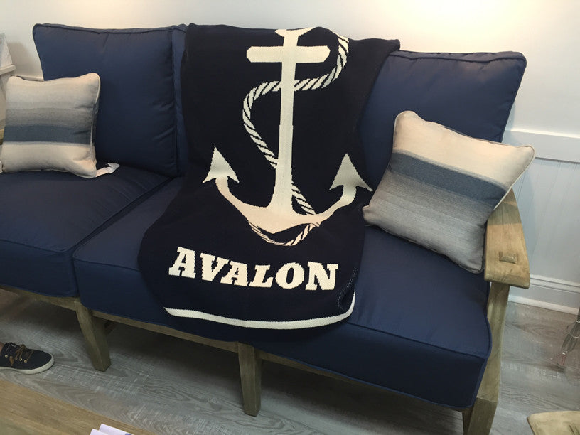Anchor Beach Blanket Customized with your Town Name OR Family Name