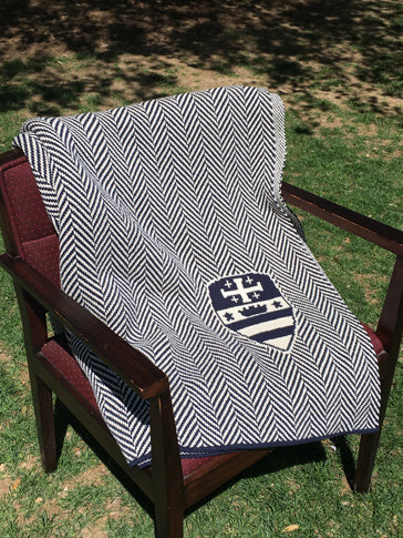 National Cathedral School Navy and Natural Herringbone with Crest  60 x 50