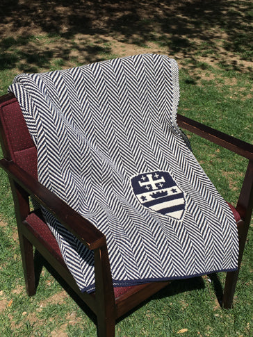 National Cathedral School Navy and Natural Herringbone with Crest 60 x 50