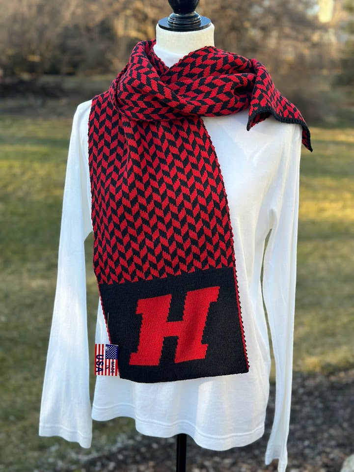 Haverford  H Red & Black Chevron Scarf 9 x 60