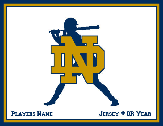 Notre Dame Softball Silhouette Customized with your with Name and # OR Year 60 x 50