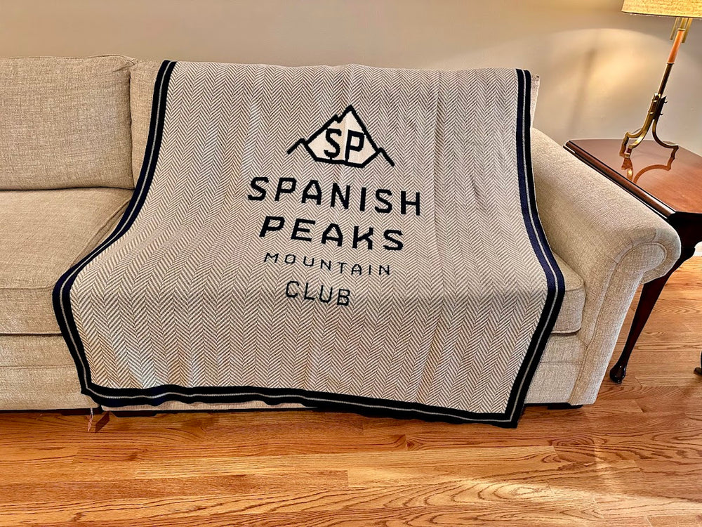 Spanish Peaks Stacked Logos Aluminum Herringbone Navy Logos