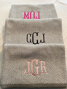 BABY Herringbone Double-sided Aluminum/White Embroidered with 3 Initials in your color