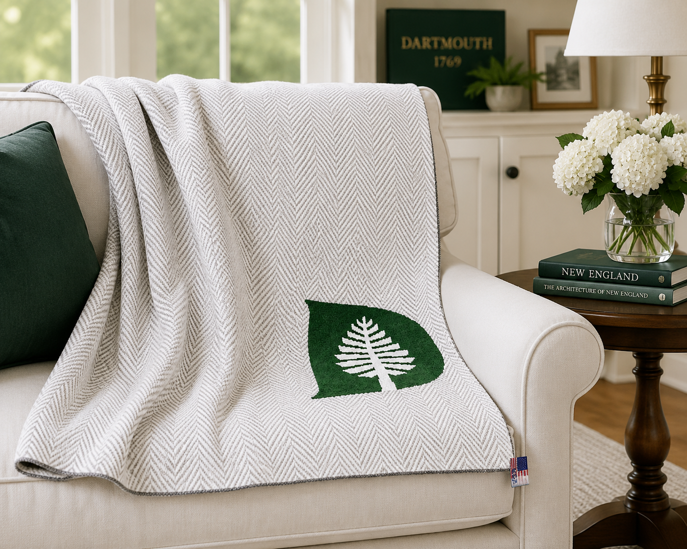 Dartmouth D Pine Herringbone Blanket — Light Grey