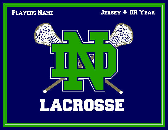 Custom Notre Dame Men's KELLY Lacrosse Crossed Sticks Name & Number OR Year 60 x 50