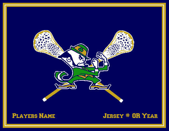 Notre Dame Men's Leprechaun Lacrosse Crossed Sticks Customized with Name, # OR Year 60 x 50