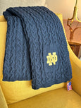 Notre Dame Aran Signature Cable Blanket Navy or Natural