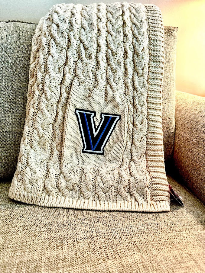 Villanova Super Chunky Cables Natural Embroidered "V" Blanket