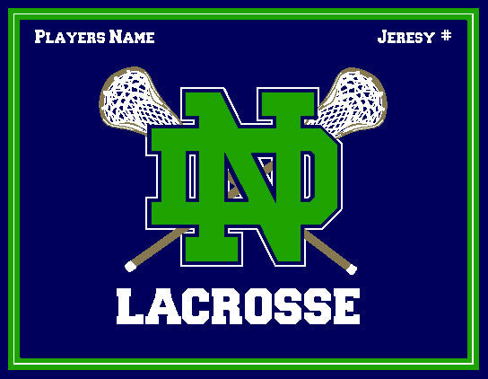 Custom Notre Dame Men's KELLY Lacrosse Crossed Sticks Name & Number 60 x 50