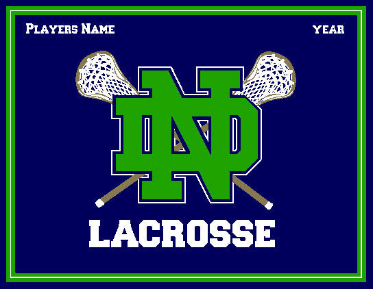 Custom Notre Dame Men's KELLY Lacrosse Crossed Sticks Name & Year 60 x 50