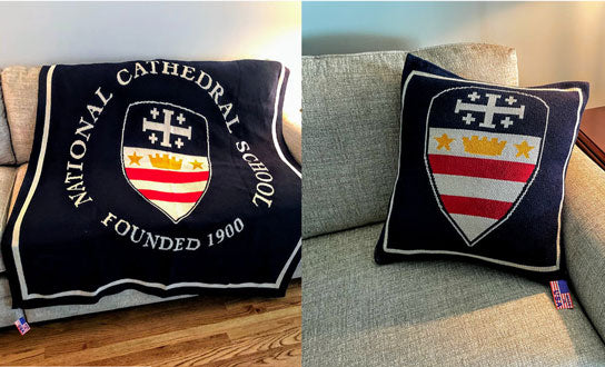 National Cathedral School Seal Blanket with Name and Shield Pillow