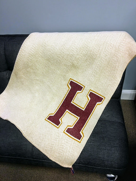 Haverford Flax Herringbone H Blanket 60 x 50