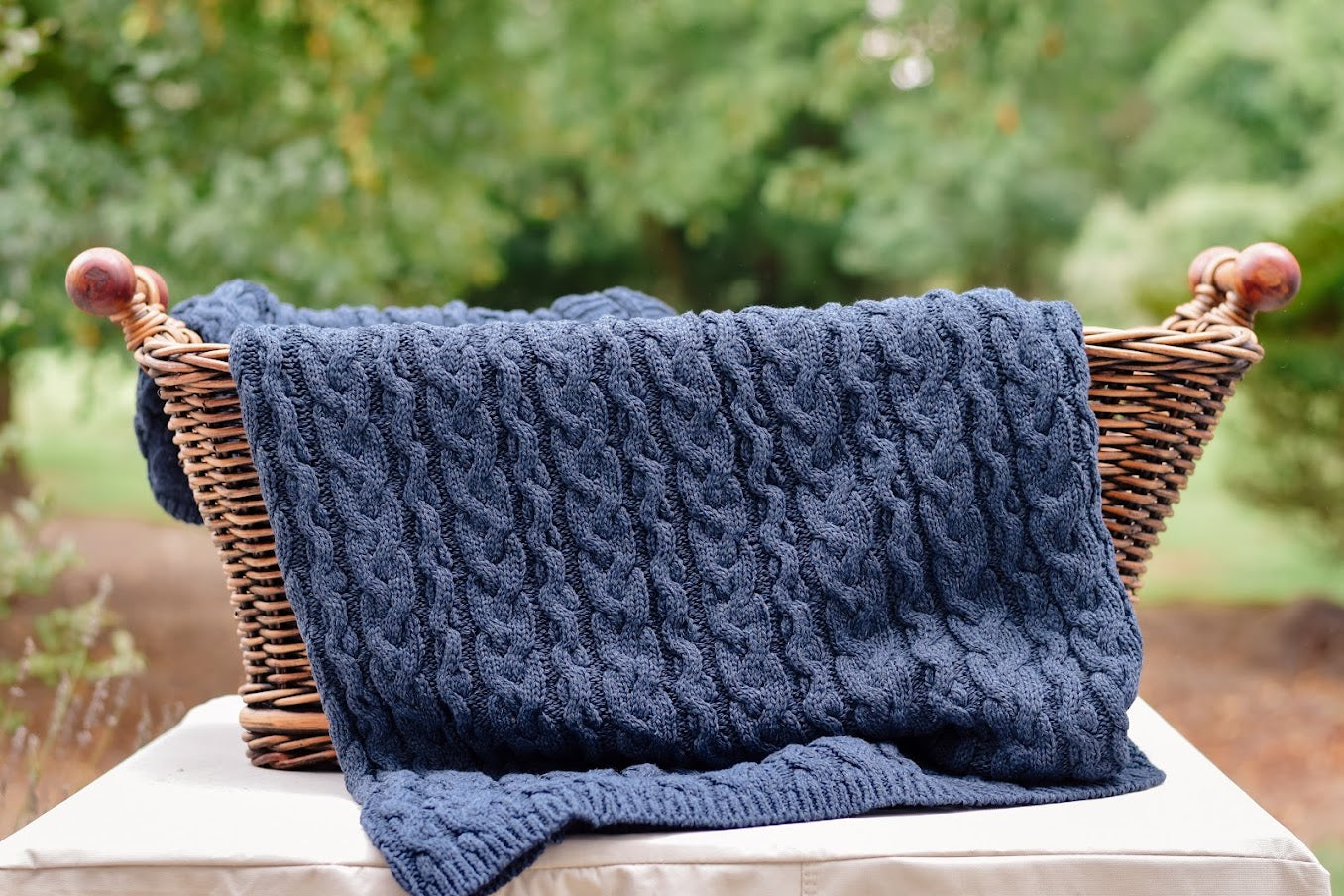Cable Knit Blanket Denim Blue Throws Chunky Cable Blanket Denim