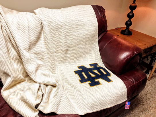 Notre Dame Herringbone FLAX & Natural with NAVY Interlocking ND 60 x 5 ...