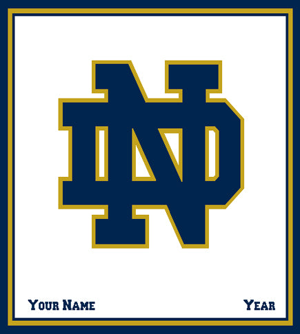 Notre Dame Natural Base  GOLD ND Blanket Customized with your Name and Year 50 x 60