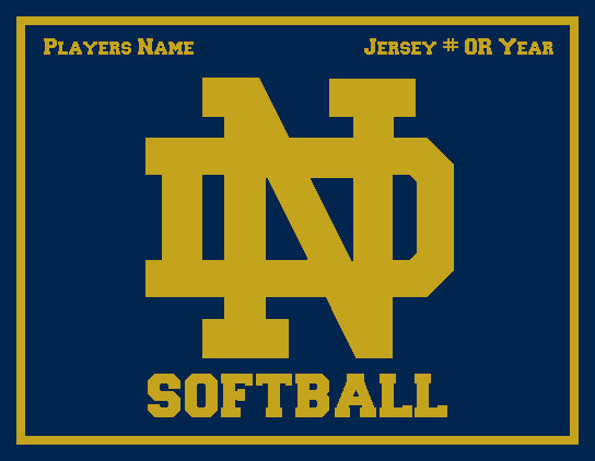 Notre Dame Softball Monogram with Name and # OR Year 60 x 50