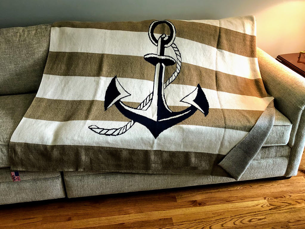 Striped Anchor Beach Blanket         (Khaki & Natural)