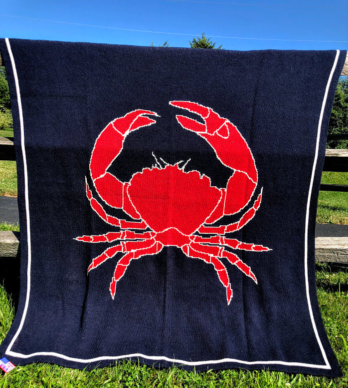 RED Crab on Navy Blanket 50 x 60