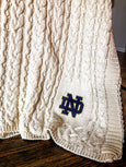 Notre Dame Aran Signature Cable Blanket Navy or Natural