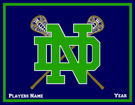 Notre Dame Women's Lacrosse Sticks Navy & Kelly Customized with your Name & Number 60 x 50