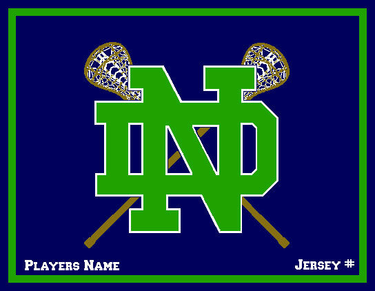 Notre Dame Women's Lacrosse Sticks NAVY & Kelly Customized Name & Year 60 x 50